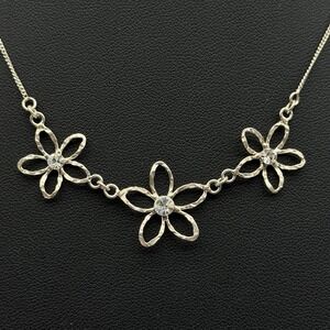 Sterling Silver 925 Textured Hammered Flower Pendant Dainty Necklace 16" Spring